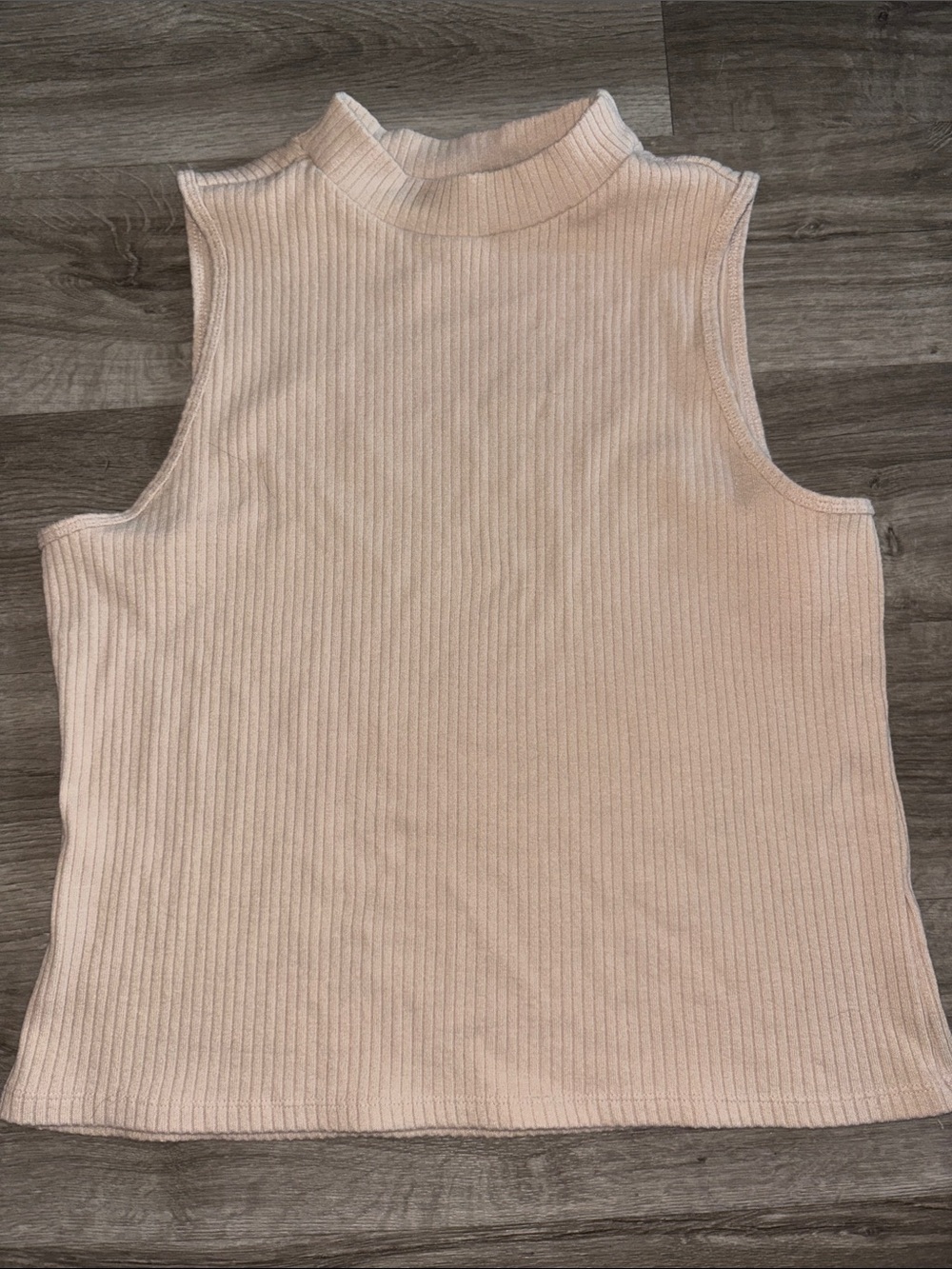 Sleeveless Ribbed Mock Neck Top - beige